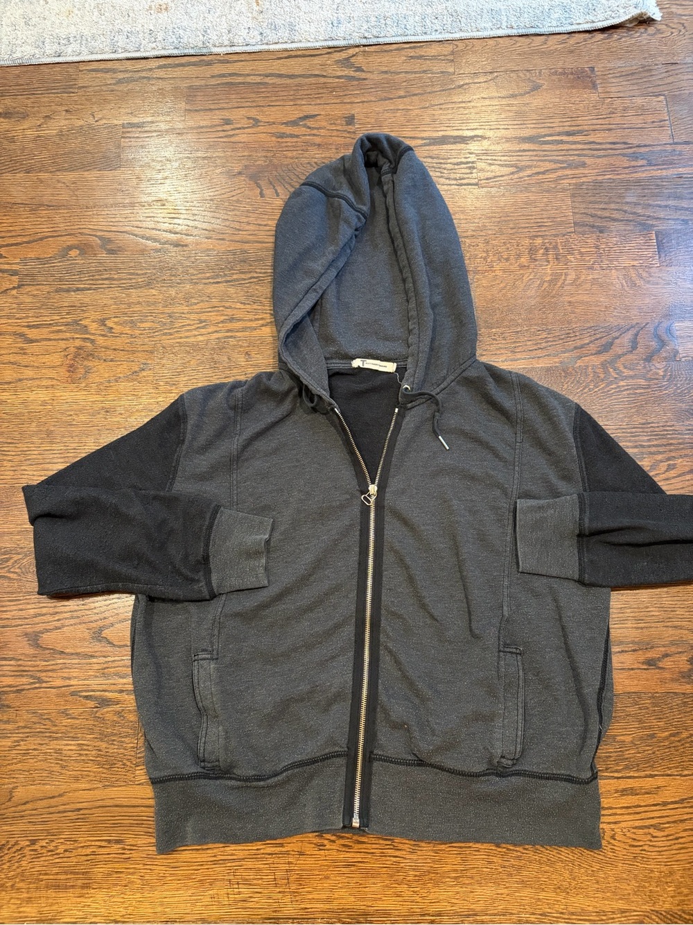 T Alexander Wang Two-Tone Dark Gray and Black Hooded Zip Jacket